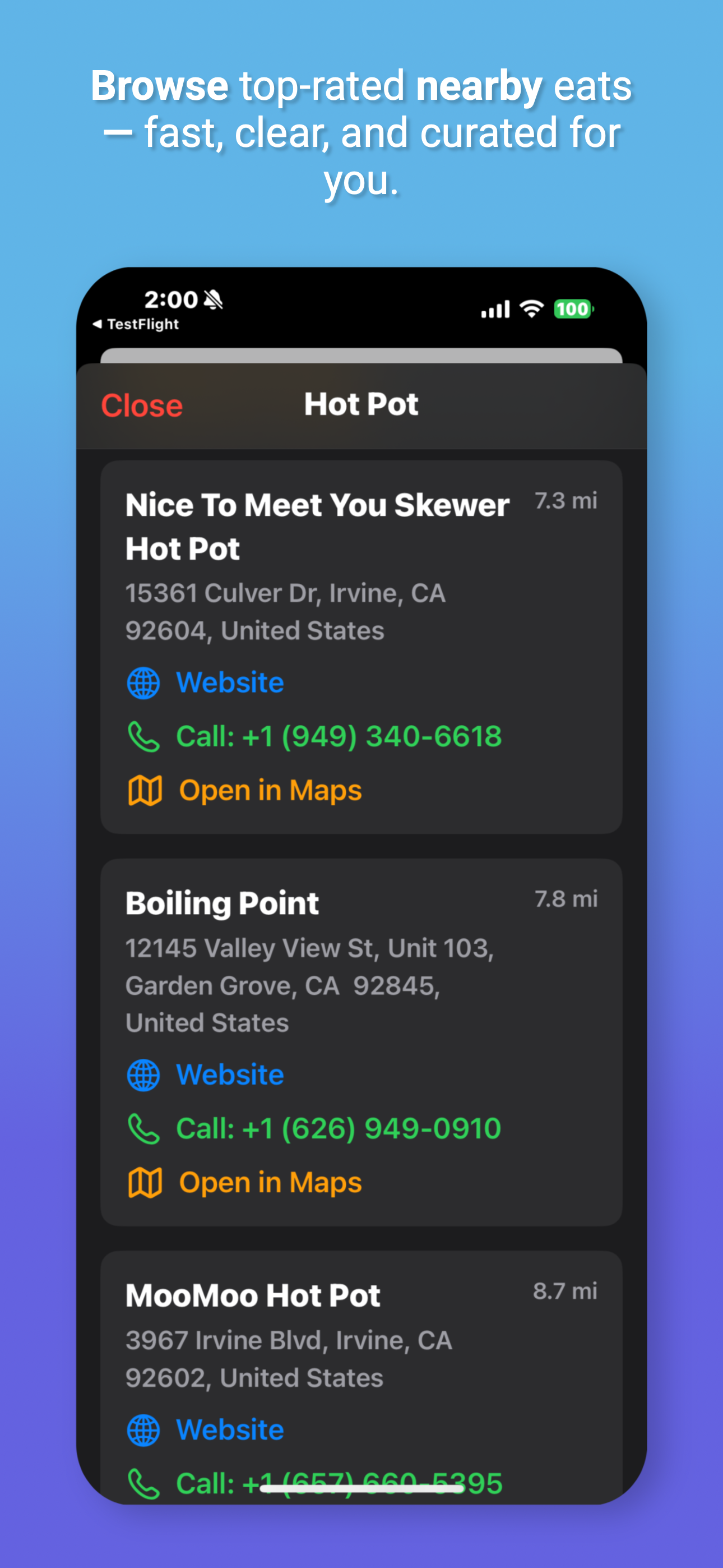 Menu view
